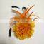 Colorful Artificial Fabric and Feather Flower Brooch