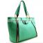 Side Zipper Top Closure Faux leather Accented Flap Tote Bag