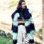 2016/2017 New Style Women Winter Contrast Color Long Hair Goat Fur Coat with Big Turnover Collar