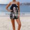 flower printing summer navy playsuits woman casual playsuits