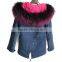 Myfur Women Warm Jeans Parka Chaqueta with Super Big Size Raccoon Fur Hood