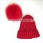 Myfur Teen Girls Winter Wool Hats With Large Real Fox Fur Pom Poms