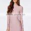 High neck long sleeves mini Dresses design with androgynous curved hem