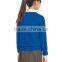 Latest! High Quality Bright Blue Button Through V-Neck Girls Long Sweater with Ribbed Trim