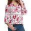 Women Casual V Neck Floral Print High Low Hem cotton Blouse Tops