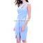 Slim Light Blue Shoulder Cut Out Dresses for Summer Contained Belt