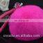 Purple pink color soft full round rex rabbit fur pompom keychain detachable real leather fur charm