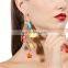 Fashion Temperament Long Tassel Turquoise Fur Ball Dangle Drop Pendant Earrings