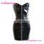 Newest Zipper Front Sexy Strapless Black Faux Leather Dress