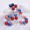 USA Flag Chunky Necklace Bracelet 2pcs Set Girl Bubble Beads Jewelry Sets
