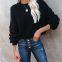 SW10 Women's Oversized Crewneck Sweater Batwing Puff Long Sleeve Cable Slouchy Pullover Jumper Tops