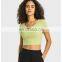 High Quality Built In Bra Beauty Back Sexy Short Sleeve Crop Top  Women Fashion Slim Gym Yoga T Shirt Fitness Sports Wear