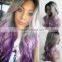 Heat resistant Lace front wig Synthetic Hair Body wavy Ombre color Gray Blue