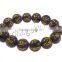 Om Mani Padme Hum Bracelet, Glass, with Elastic Thread, Round, Carved, transparent & gold accent