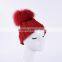 Popular beanie knit hat style for women with big fur ball on top KZ160076