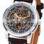 Shenhua Mens Skeleton Leather Band Automatic Analog Mechanical Watch