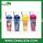 double wall plastic ice cream cup with lid and straw