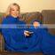 Solid Color Adult Snuggle Fleece Blanket Cozy Wrap Warm Throw Travel Plush Fabric With Sleeves As Seen On TV- Blue