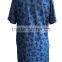 Butterfly Printed Chambray Denim short sleeve Round Collar Tunic Dress with Front and Side Pocket