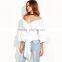 White Women Blouses Fall 2017 Womans Clothes Off Shoulder Top 3/4 Sleeve Sexy Shirt Autumn Bow Tie V Neck Wrap Blouse