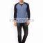 Men Blue Solid Round Neck Gym T-Shirt Waist Length Tee Long Raglan Sleeves Male Cotton Sport Tee Solid Custom Color