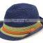 Rope Made Of Hemp Blue Patchwork Curl Straw Hat Jazz Hat