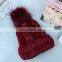 Women Winter Fashion Cable Knit Beanie Fur Hat On Sale