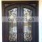 Fancy French Double Entry Security Arched Top Craftsmanship Scrolls Design Exterior Wrought Iron Front Door With Glass
