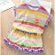 Summer girl cool rainbow embroidered butterfly edge short sleeved shorts set