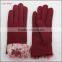 ladies winter warm red woolen hand gloves with fur
