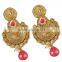 Indian Antique Gold Plating With Ruby Drop Earring For Women