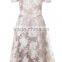 CREAM OFF SHOULDER PROM DRESS WITH GREY FLORAL OVERLAY