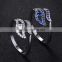 eye shape finger ring synthetic blue gemstone setting white copper women ring for gift