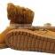 Brown faux fur surrounded winter snow boot with buckle