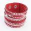 Wholesale fashion model flannelette wide leather bracelet decorated with rhinestone