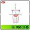 PS plastic 450 ml Plastic double wall insulated straw cup with glitter card insert