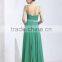 Stylish Spaghetti Strap Sleeveless Ruffle Chiffon Emerald Green Evening Dress