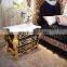 French Luxury Rococo Design Bedroom Furniture Nightstand Table / Golden Carved Wooden Commode Bedside Table