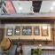 Retro vintage wall shelf with frames and hooks