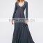 Women Gray Color Long Sleeve Scoop Neck Button Front Maxi Shirt Dress
