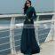 Women muslim long sleeve blue color button down full length big flare bulk wholesale maxi dress