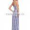 Women elegant spaghetti straps tie waist long printed flowy chiffon maxi dress