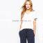 Girls v neck short sleeve plain white t-shirts cotton polyester