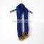 Myfur Royal Blue Customized Unisex Adult Striped Crochet Scarf with Detachable Raccoon Fur Pompoms