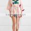 2017 New Style Pink and Red Color Blocking Embroidered Satin Robe with Waist Tie