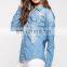 2017 New model slim fit shirts women denim distressed shirt