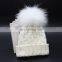 Hot Sale Lovely Color Knitted Wholesale Wool Knit Hat Baby With 13cm Raccoon Fur Pompom