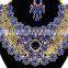 Beautiful Floral Designer Blue Color Gold Plated Kundan Zerconic Necklace Earrings Tikka