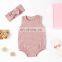 Henan Aston Garment Organic Cotton Baby Romper Sleeveless With Headband Set