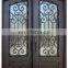 Decorative Discount Prices Safety Storm French Flat Top Black Frame Aquatex Glass Inward Swing Front Double Wrought Iron Doors